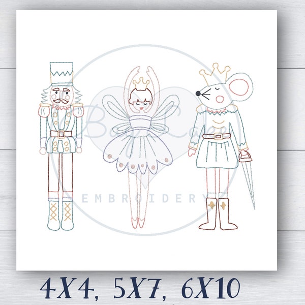 Nutcracker Ballet series machine embroidery design quick bean stitching heirloom embroidered Vintage Style mouse king sugar plum fairy