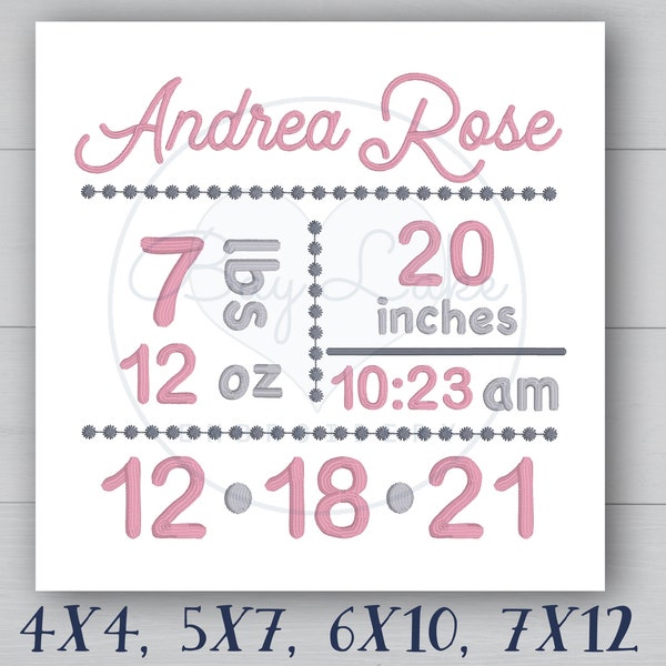 Candlewick subway birth announcement template, machine embroidery design, 4 sizes, Formats dst exp hus jef pes vp3 xxx, instant download