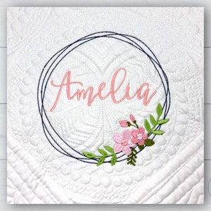 Personalized baby blanket Embroidered baby blanket Baby shower gift Monogrammed baby blanket Baby girl blanket Floral wreath New baby gift