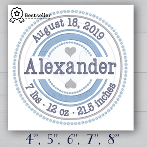 Circle wreath birth announcement template, machine embroidery design, Format dst exp hus jef pes vp3 xxx, instant download, 5 sizes