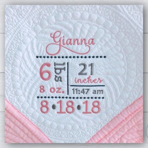 Custom embroidered baby quilt, Personalized baby blanket, Monogram baby gift, Baby girl quilt