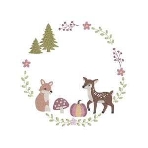Woodland Animals Embroidery Design: Forest Friends Wreath (digital ...