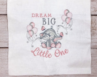 Custom embroidered quilt block square for new baby, personalized design, white quilter&#39;s cotton, up to 14 inches square