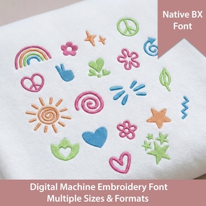 Retro Embroidery Designs: Sunny Vibes Doodles, BX Font (Digital Design)