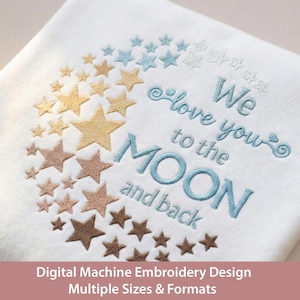 Ombre Moon & Stars Embroidery Design: Baby Nursery Decor (Digital Download)