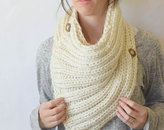 Giant Knit Cowl, Big Knit Scarf, Cream Knit Scar, Bulky Knit Cowl Pattern, Easy Knit Scarf Pattern, Big Knits Pattern