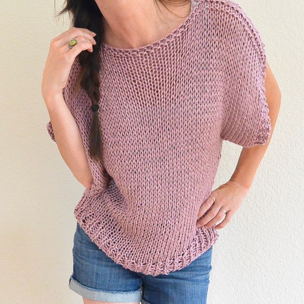 Mod Knit T-Shirt Pattern, Short Sleeve Knit Sweater Pattern, Easy Summer Sweater Pattern, Oversized Shirt Knitting Pattern, Beginner