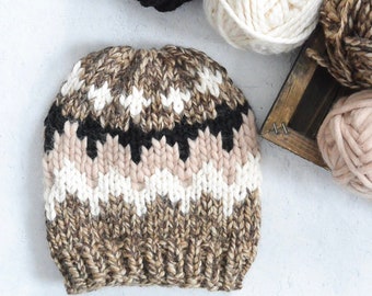 Winter In Vermont Hat, Viral Mittens Beanie, Fair Isle Knit Hat Pattern, Chunky Knit Hat Pattern