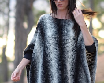 Easy Knit Poncho Pattern, Aspen Relaxed Knit Poncho Pattern, Easy Knitting Pattern, Black & White Knitting Pattern, Beginner Knit Poncho