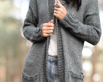 Mon modèle de tricot de cardigan le plus confortable, cardigan à tricoter facile avec poches, modèle de tricot de pull long, pull en tricot pour débutant