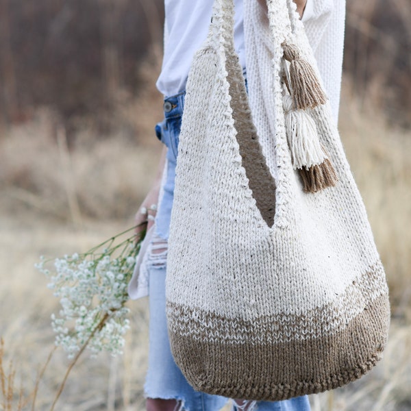 Mohave Slouchy Tote Bag Knitting Pattern, Knit Tote Pattern, Easy Big Knit Bag Pattern, Boho Bag, Summer Tote