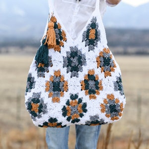 Magnolia Tote Bag Crochet Pattern, Granny Square Bag Crochet Pattern, Easy Tote Crochet Pattern, Vintage Bag Pattern, Cotton Crochet Tote image 2
