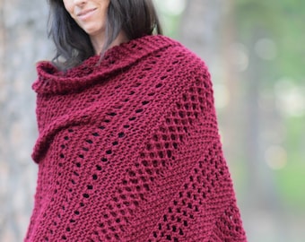 Merlot Wrap Knitting Pattern, Knit Shawl Pattern, Blanket Scarf Knitting Pattern, Pretty Shawl Knitting Pattern, Fall Knitting Pattern