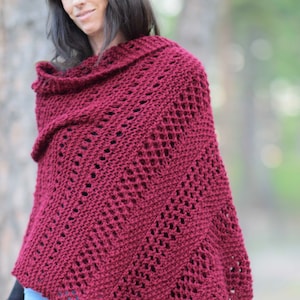 Merlot Wrap Knitting Pattern, Knit Shawl Pattern, Blanket Scarf Knitting Pattern, Pretty Shawl Knitting Pattern, Fall Knitting Pattern