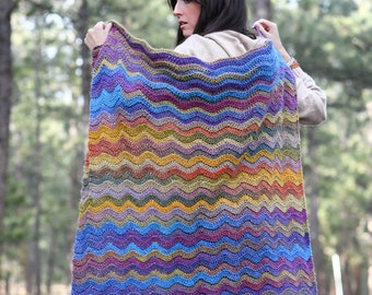 Rolling Hills Throw Blanket Crochet Pattern, Striped Crochet Blanket Pattern, Rustic Throw Blanket, Colorful Blanket Pattern, Ripple,Chevron