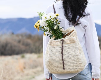 Backpack Knitting Pattern, Easy Drawstring Knit Bag Pattern, Straw-Like Backpack Knitting Pattern, Cotton Bag Knit Pattern