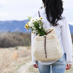 Backpack Knitting Pattern, Easy Drawstring Knit Bag Pattern, Straw-Like Backpack Knitting Pattern, Cotton Bag Knit Pattern image 1