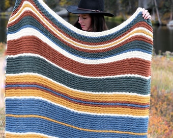 Yellowstone Striped Knit Blanket Pattern, Beginner Blanket Knitting Pattern, Colorful Knit Blanket, Throw Blanket
