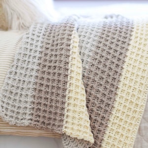 Modello coperta a punto waffle, modello coperta a punto waffle Winterscape all&#39;uncinetto, coperta all&#39;uncinetto facile, moderna, coperta per bambini, a righe
