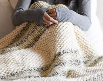 Winterland Three Stitch Blanket Knitting Pattern, Beginner Knit Blanket Pattern, Easy Afghan Knitting Pattern, Chunky Throw, Modern Throw