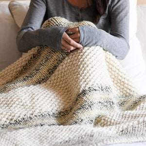 Winterland Three Stitch Blanket Knitting Pattern, Beginner Knit Blanket Pattern, Easy Afghan Knitting Pattern, Chunky Throw, Modern Throw image 1