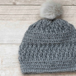 Squishy Crocheted Hat Pattern, Alpaca Crocheted Hat, Textured Crocheted Beanie Pattern, Pom Hat Pattern, Slouchy Crochet Hat Pattern