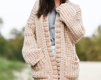 My Big Comfy Ribbed Cardi Knitting Pattern Easy Knit Sweater - Etsy