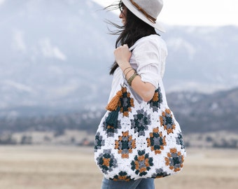 Magnolia Tote Bag haakpatroon, oma vierkante tas haakpatroon, gemakkelijk Tote haakpatroon, vintage taspatroon, katoenen gehaakte tas