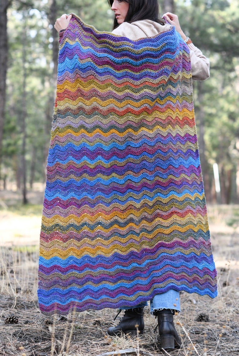 Rolling Hills Throw Blanket Crochet Pattern, Striped Crochet Blanket Pattern, Rustic Throw Blanket, Colorful Blanket Pattern, Ripple,Chevron image 1