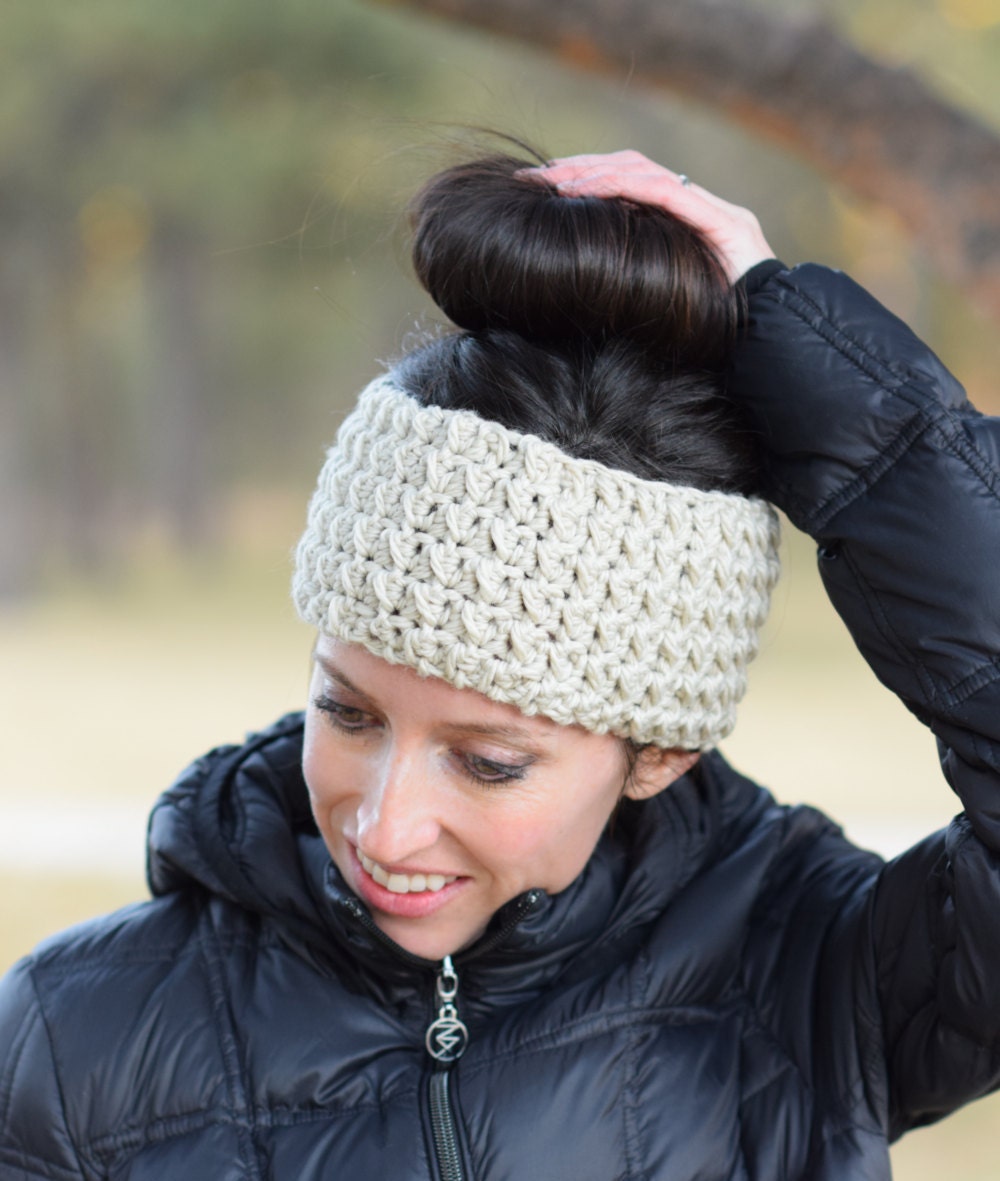 Crochet Messy Bun Hat Pattern, Chunky Ear Warmer (PDF Pattern) - Etsy