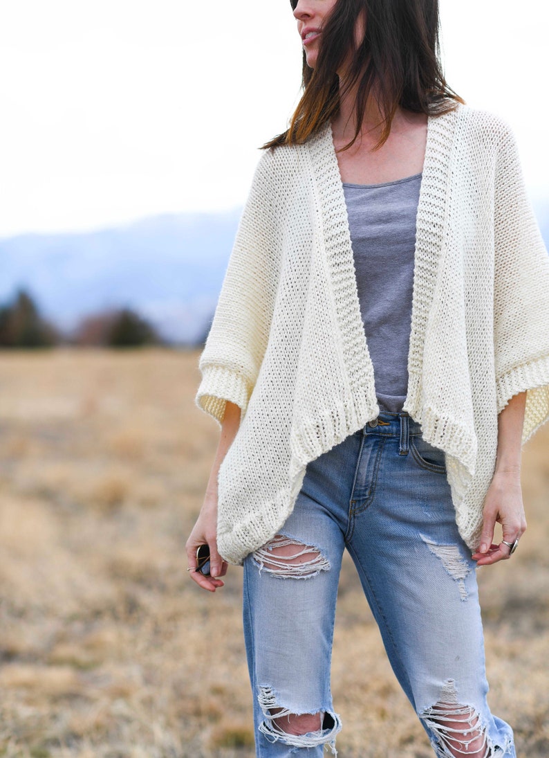 Breckenridge Knit Topper Pattern, Collared Shawl Cardigan Knitting Pattern, Cream Sweater Beginner Pattern, Easy Knit Top, Modern image 1