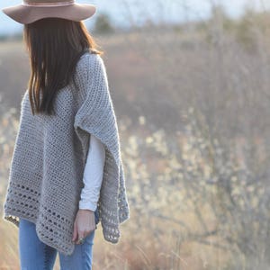 Alpaca Easy Crocheted Poncho Pattern, Taupe Poncho Pattern, Classic Crochet Poncho Pattern, Pretty Crocheted Poncho, Crocheted Top image 4
