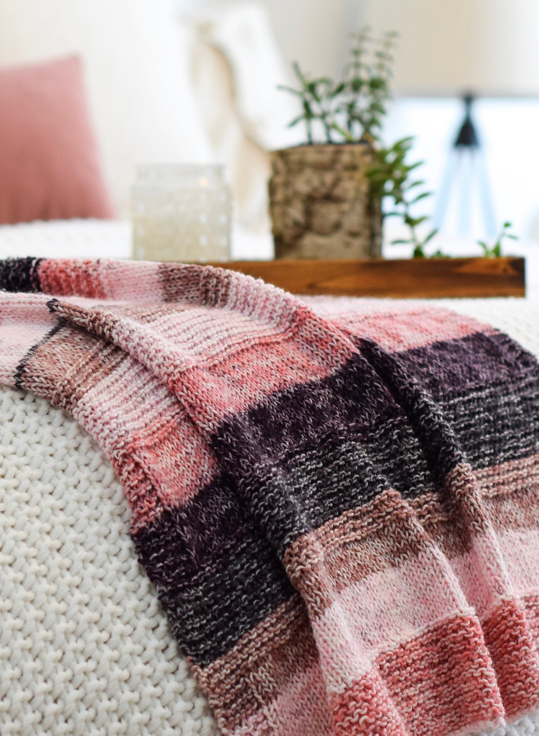 Easy Knit Blanket, Painted Sky Blanket Knitting Pattern, Pretty Baby Blanket Knitting Pattern, Colorful Knit Afghan Pattern
