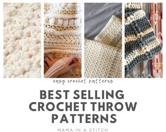 Best Selling Crochet Throw Blanket Patterns, Collection of FOUR Blanket Patterns, Easy Throws, Super Chunky Throw Blanket Patterns