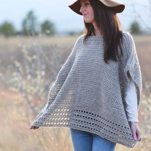 Alpaca Easy Crocheted Poncho Pattern, Taupe Poncho Pattern, Classic Crochet Poncho Pattern, Pretty Crocheted Poncho, Crocheted Top image 3