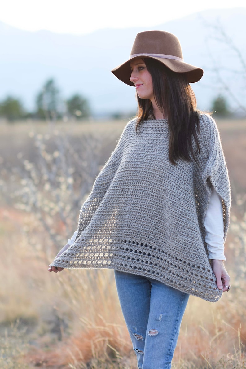Alpaca Easy Crocheted Poncho Pattern, Taupe Poncho Pattern, Classic Crochet Poncho Pattern, Pretty Crocheted Poncho, Crocheted Top image 3