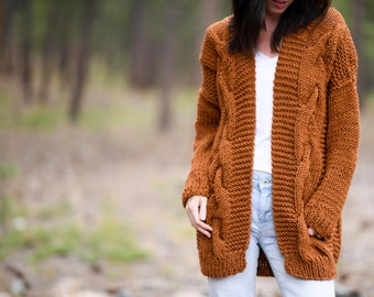 Coziest Cable Cardigan Knitting Pattern, Easy Sweater Knitting Pattern, Chunky Cables Sweater Pattern, Beginner Cable Knit Sweater