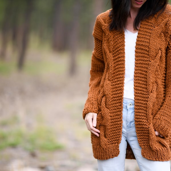 Coziest Cable Cardigan Knitting Pattern, Easy Sweater Knitting Pattern, Chunky Cables Sweater Pattern, Beginner Cable Knit Sweater