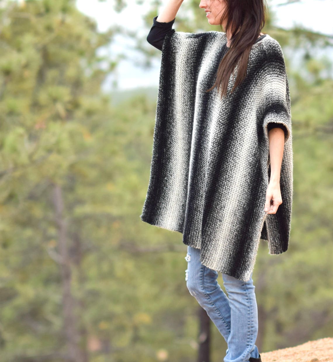 Easy Knit Poncho Pattern Aspen Relaxed Knit Poncho Pattern Etsy