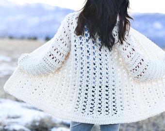 Light Snow Oversized Crochet Cardigan Pattern, Sweater Crochet Pattern, Chunky Sweater Pattern, Easy Crocheted Sweater Pattern