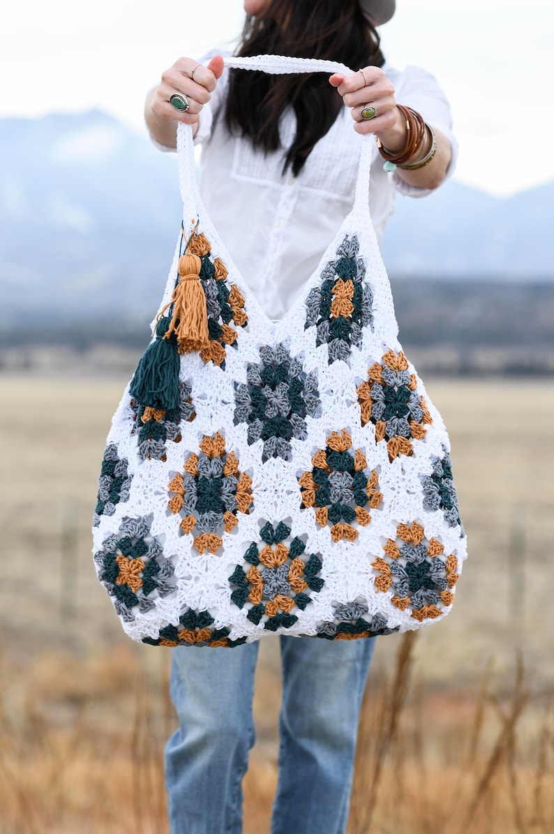 Magnolia Tote Bag Crochet Pattern, Granny Square Bag Crochet Pattern, Easy Tote Crochet Pattern, Vintage Bag Pattern, Cotton Crochet Tote image 2