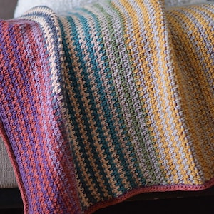 Folklore Striped Crochet Blanket Pattern, Mandala Yarn Crochet Blanket Pattern, Rustic Blanket Crochet Pattern