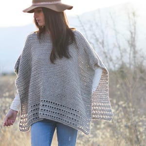 Alpaca Easy Crocheted Poncho Pattern, Taupe Poncho Pattern, Classic Crochet Poncho Pattern, Pretty Crocheted Poncho, Crocheted Top image 1