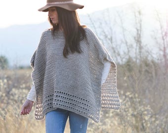 Alpaca Easy Crocheted Poncho Pattern, Taupe Poncho Pattern, Classic Crochet Poncho Pattern, Pretty Crocheted Poncho, Crocheted Top