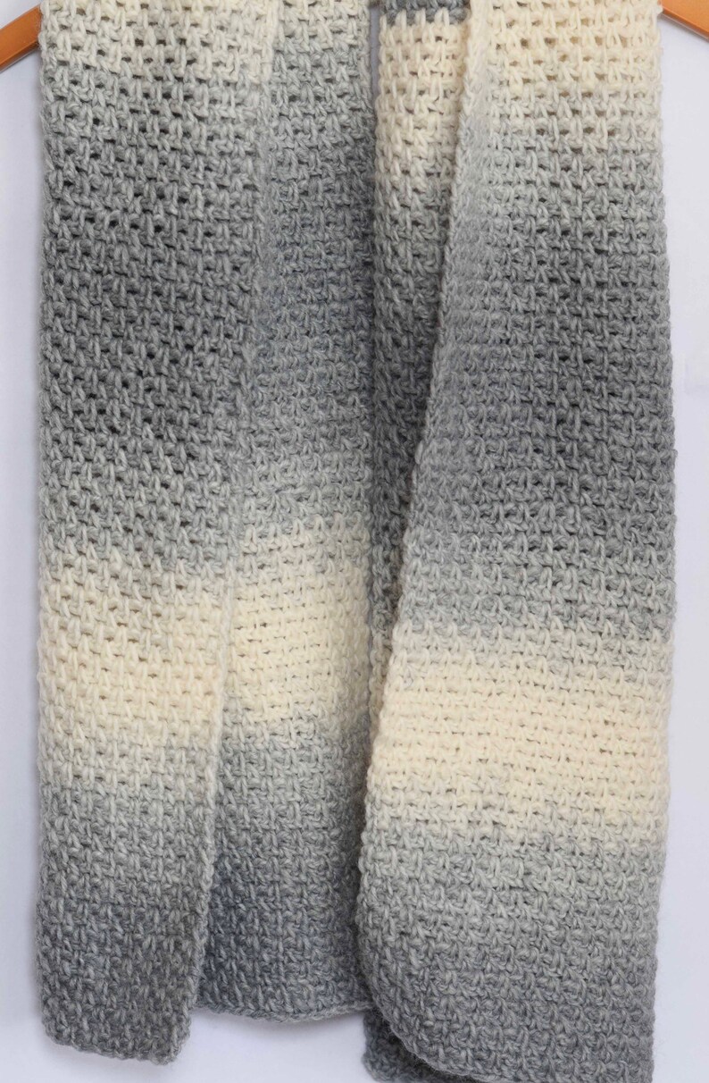 Crocheted Scarf Pattern, Crocheted Shawl Pattern, Easy Grey Crocheted Scarf, Bonfire Crocheted Scarf Pattern, Granite Stitch Scarf Pattern image 5