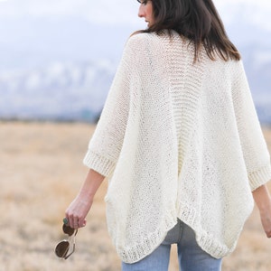 Breckenridge Knit Topper Pattern, Collared Shawl Cardigan Knitting Pattern, Cream Sweater Beginner Pattern, Easy Knit Top, Modern image 2