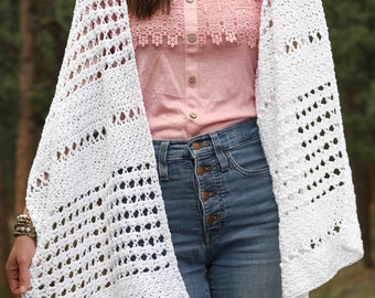 Soiree Wrap Light Shawl Crochet Pattern, Lacy Crochet Wrap Pattern, Boho Cover Up Pattern, White Wrap