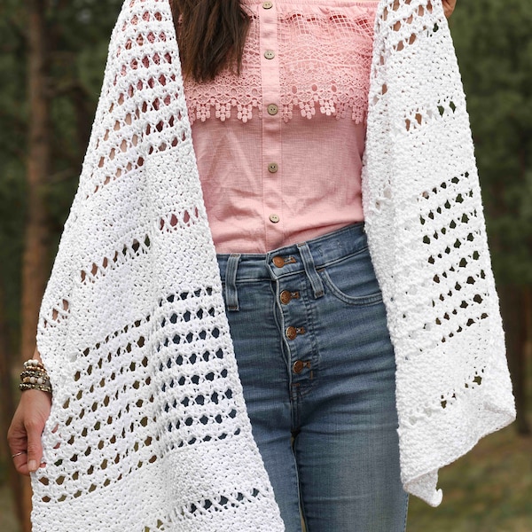 Soiree Wrap Light Shawl Crochet Pattern, Lacy Crochet Wrap Pattern, Boho Cover Up Pattern, White Wrap