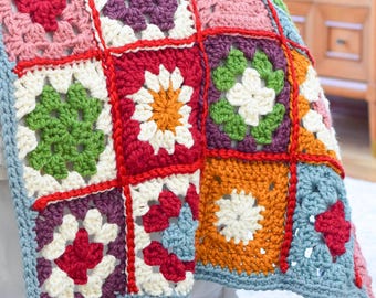 Scrapgranny Quilt Häkelanleitung, Vintage Decke Häkeldecke, Super voluminöse Oma Platz Decke Muster, Chunky Grandma Squares