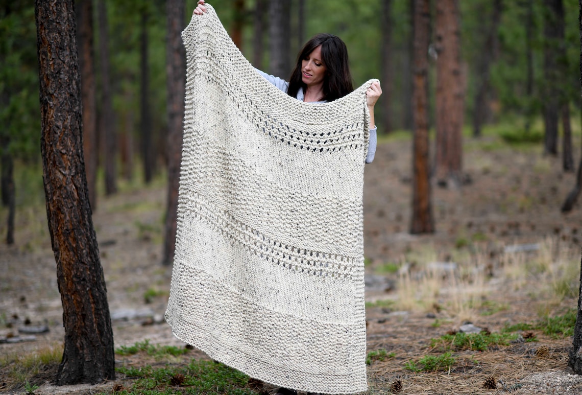 Fall Cuddler Easy Knit Throw Blanket Pattern Chunky Knit Etsy